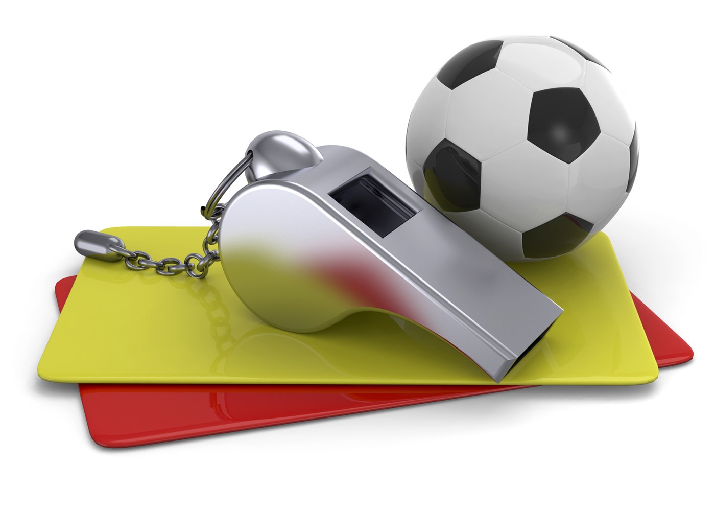 Whistle & Soccer Ball Over Yellow & Red Cards
